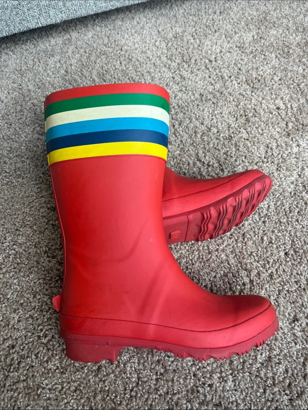 Mini Boden Red Kids Rain Boots with Multicolor Stripes